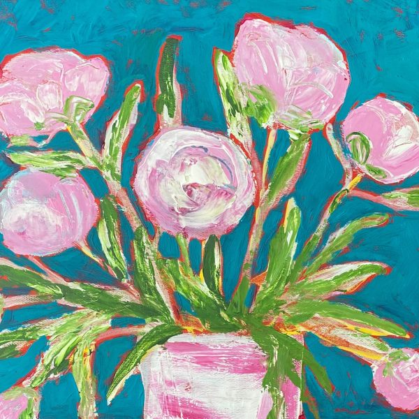 Peonies vase, mixed media by Gill Kirk