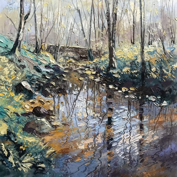River Burn - oil on board - Sarah Garforth